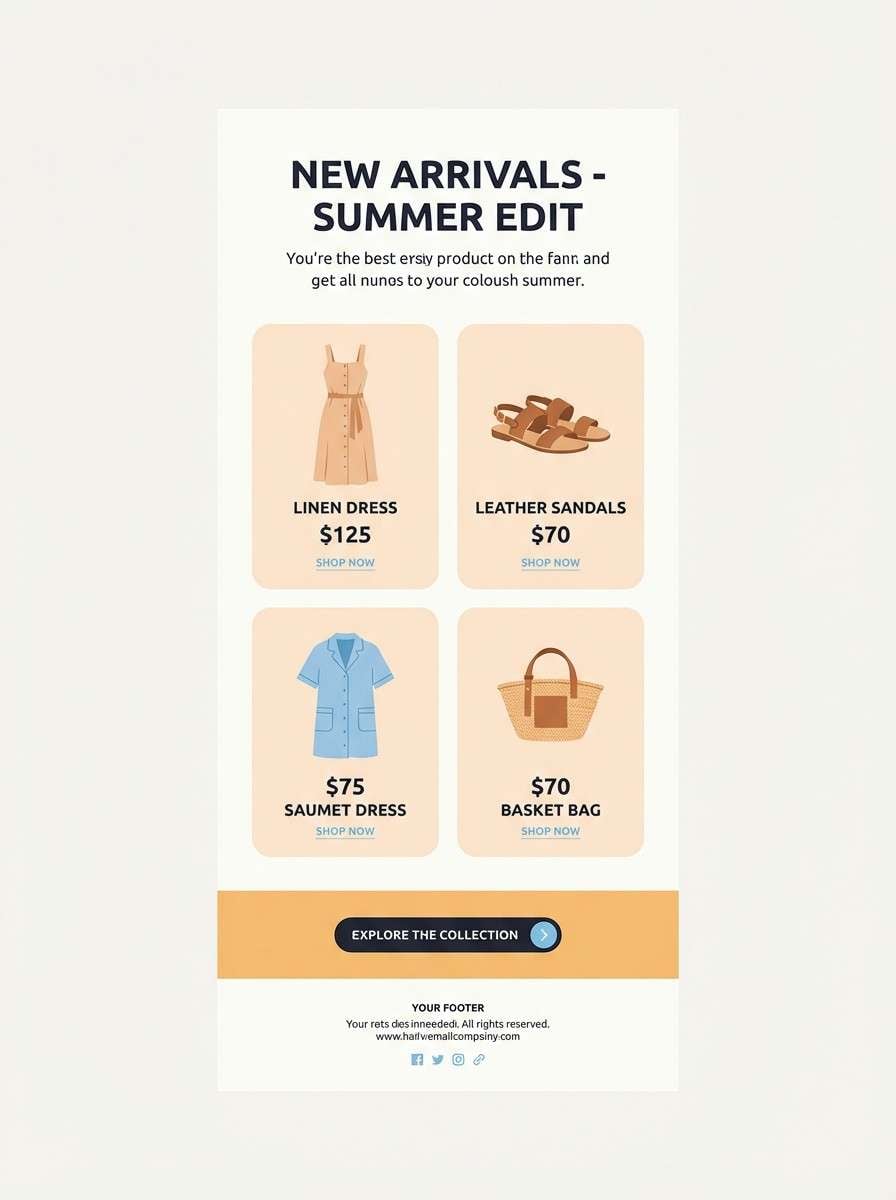 new arrivals email layout