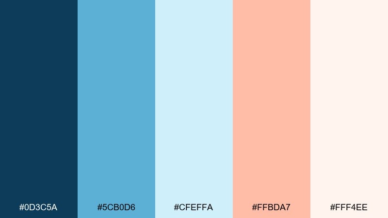 editorial aperitif blue and peach color palette with hex codes