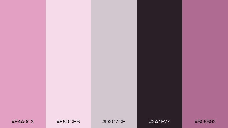 editorial beauty spread pale magenta color palette with hex codes