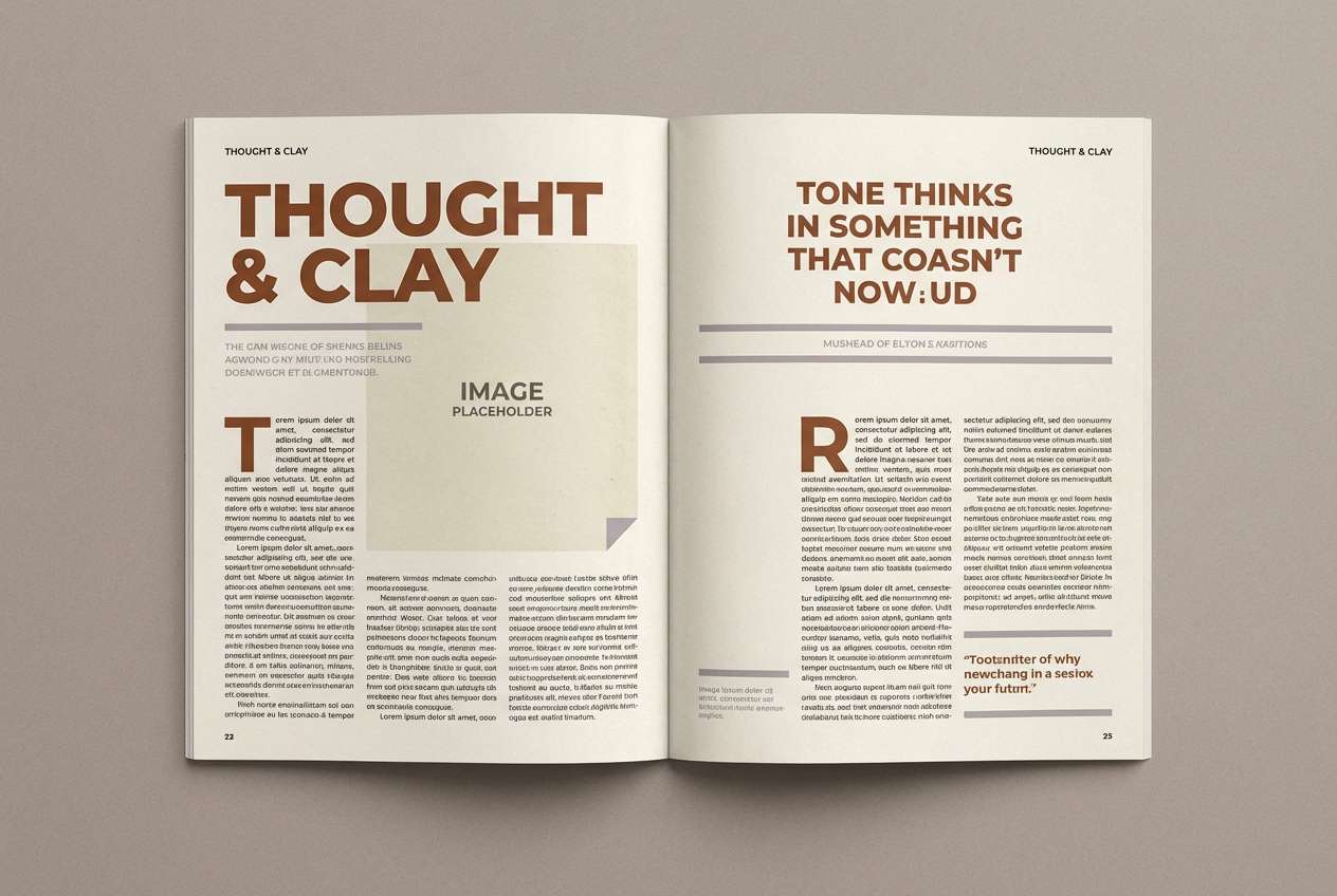 warm editorial spread layout in brown yellow orange color tone