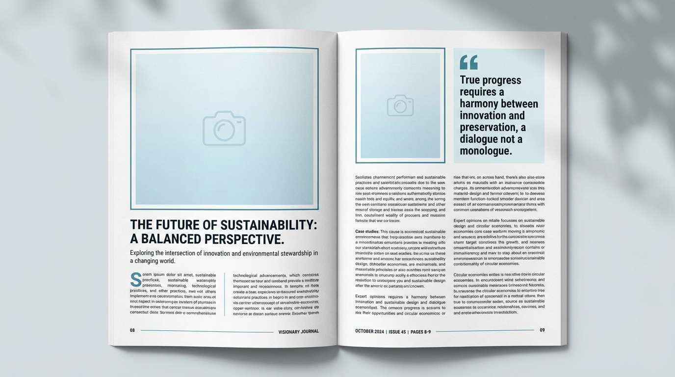 editorial spread layout using green light blue color combination