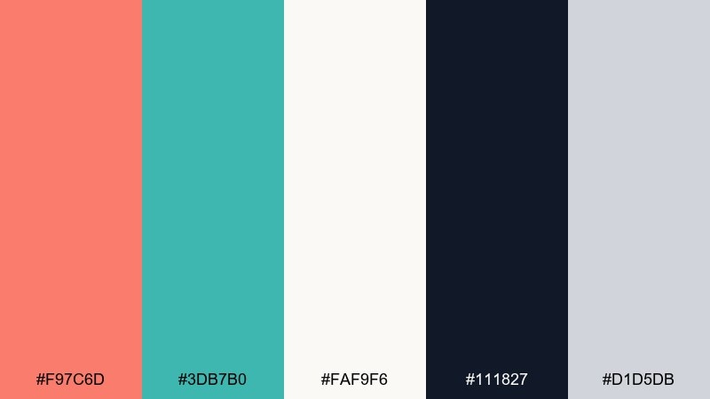 editorial weekend salmon teal color palette with hex codes