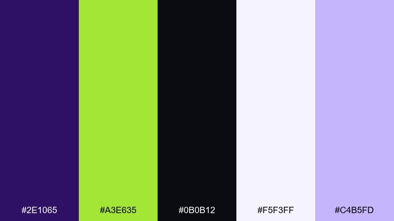 eggplant and lime neon complementary color scheme with hex codes