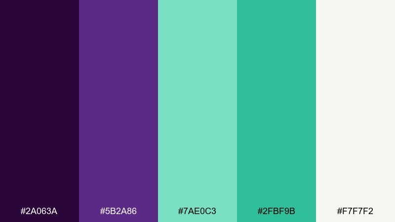 eggplant mint minimal color palette with hex codes