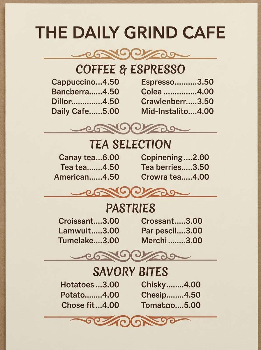 cozy cafe menu design