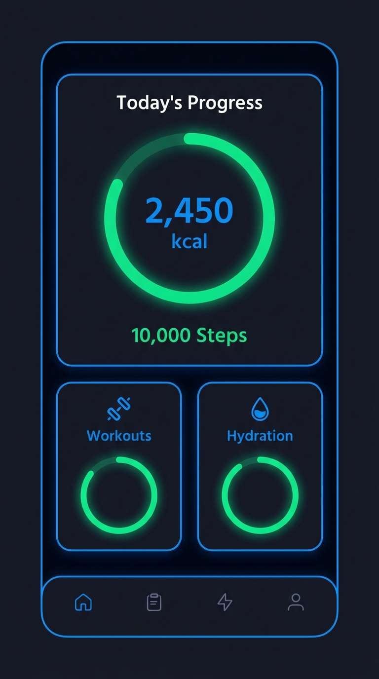 fitness ui in blue and emerald