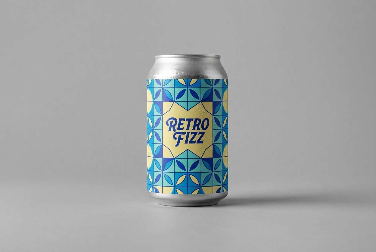 beverage can with retro blues