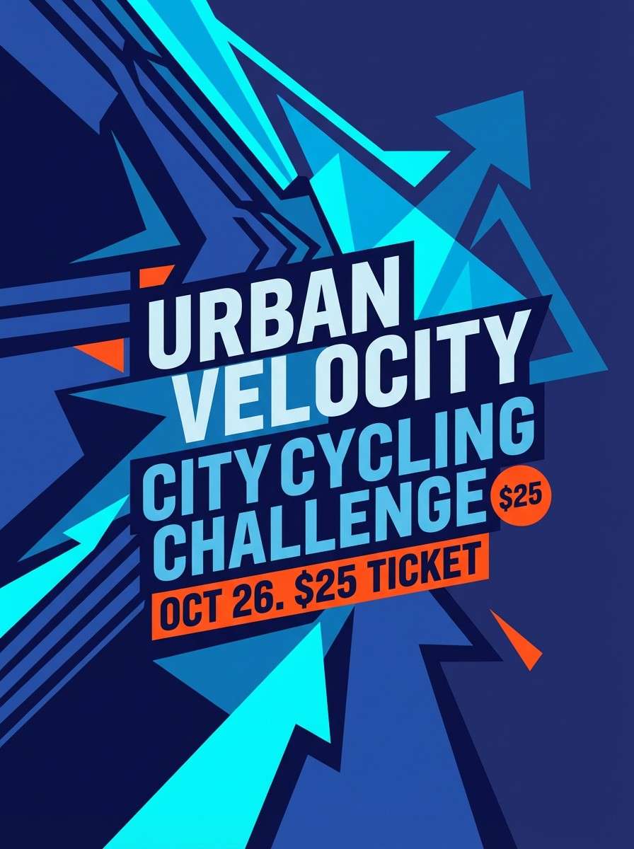 sports poster in blue and orange