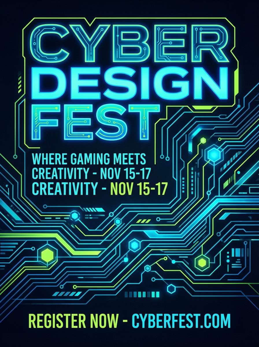 gaming flyer in blue and lime