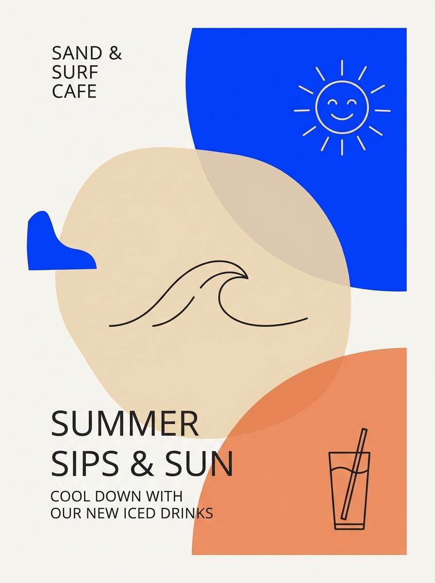 summer poster in blue and sand