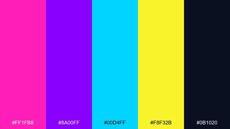 electric carnival fuchsia pink color palette with hex codes