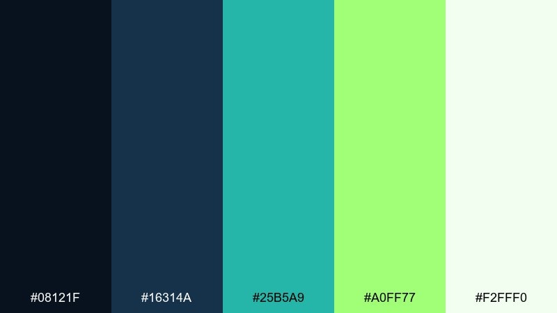 electric celadon aurora borealis color palette with hex codes