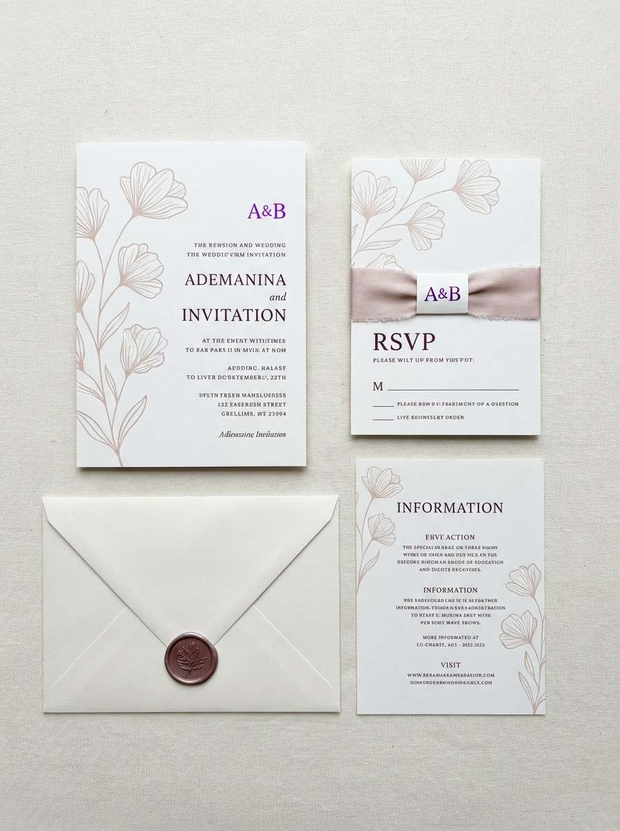 wedding invite in berry purple