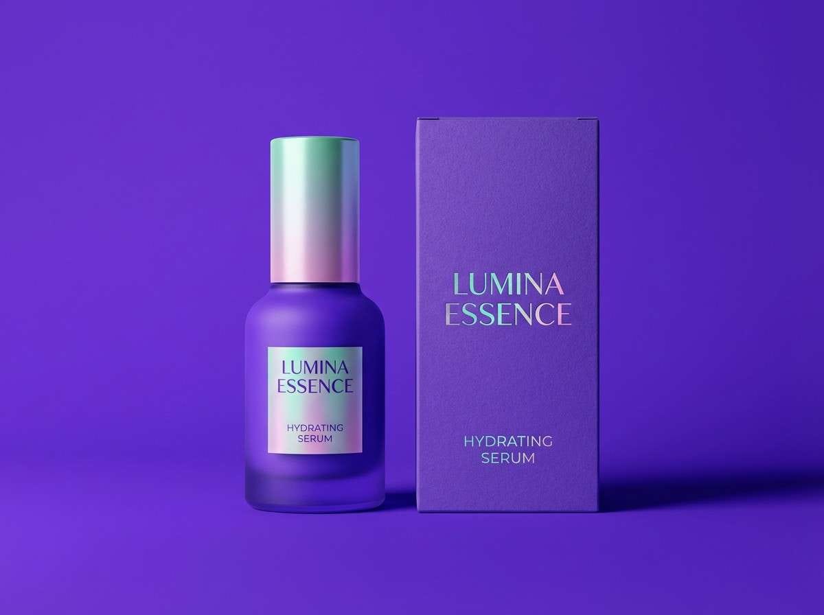 beauty packaging in hologram purple