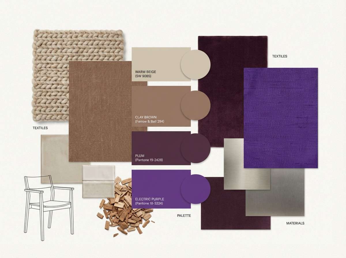 interior mood board in plum