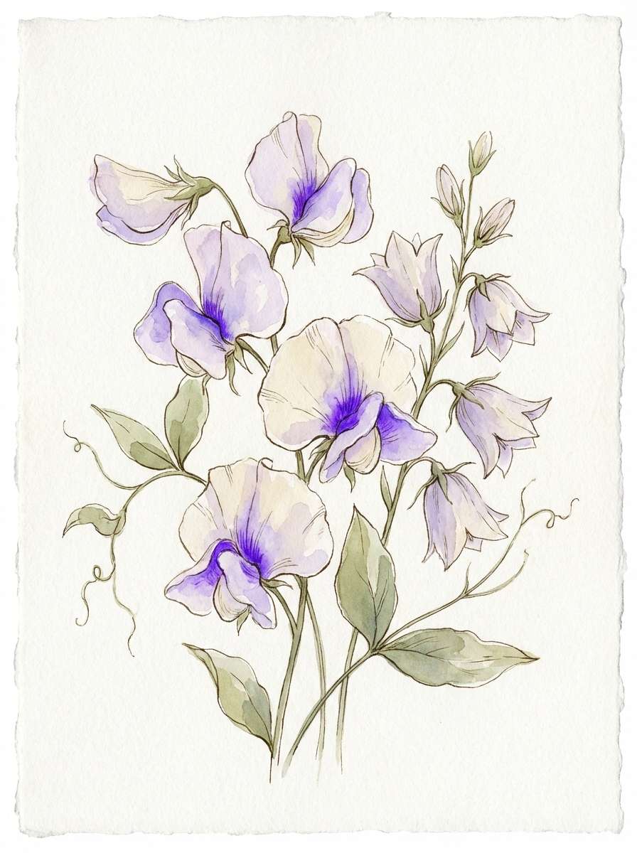 watercolor florals in violet tones