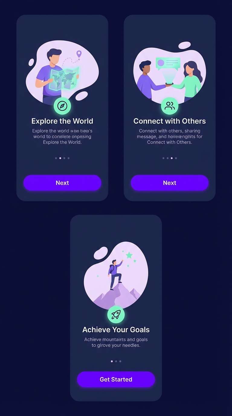 onboarding screens in purple mint