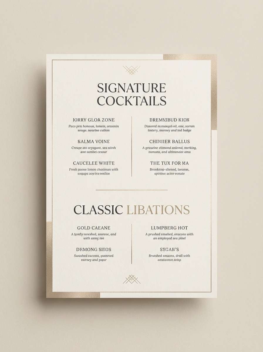 champagne menu layout