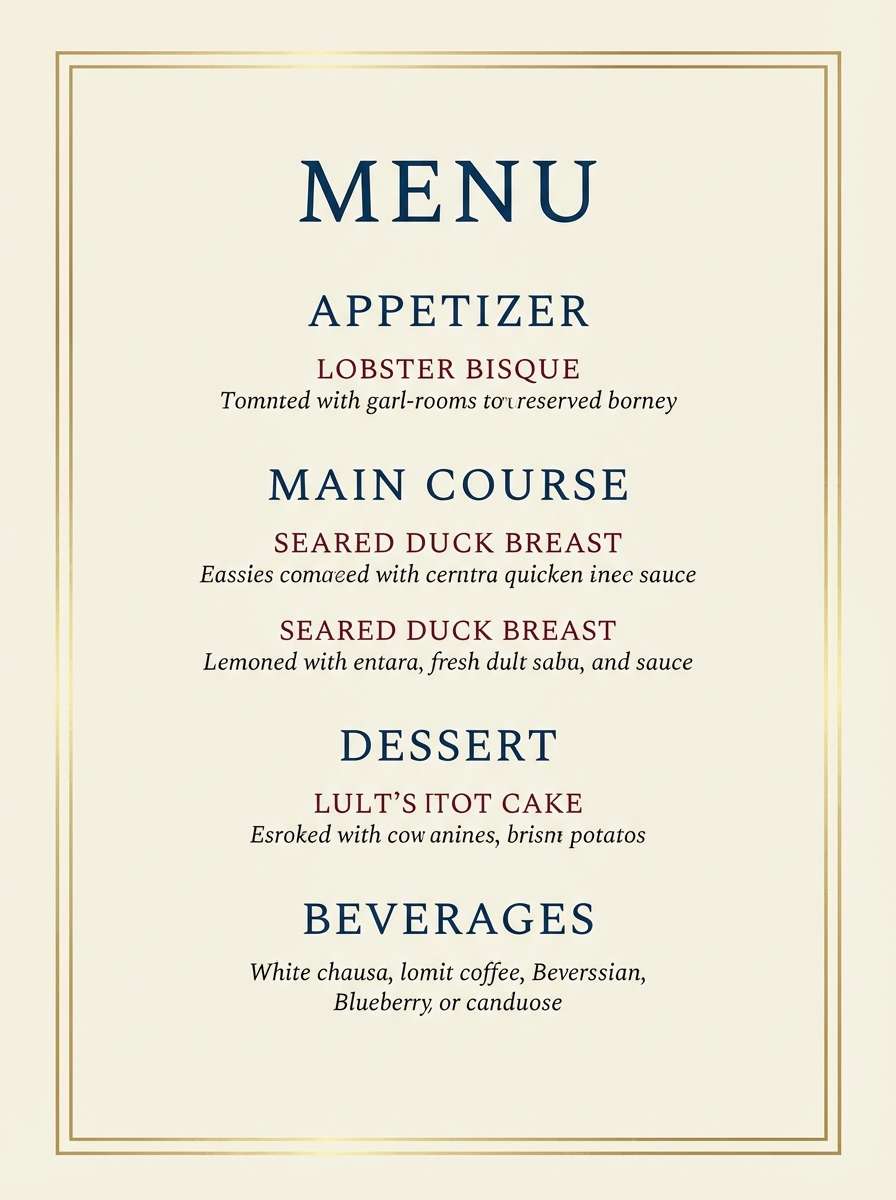 elegant wedding menu