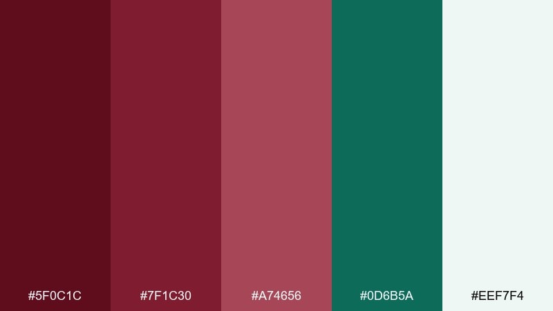 emerald and maroon accent color palette with hex codes