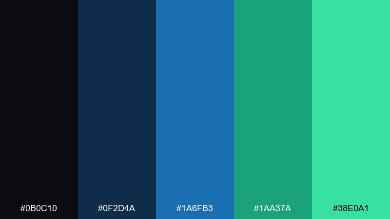emerald blueprint black blue green color palette with hex codes