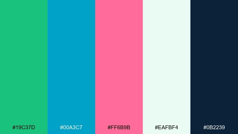 emerald cyan petal color palette with hex codes