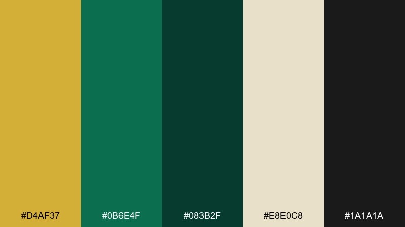 emerald gold luxe color palette with hex codes