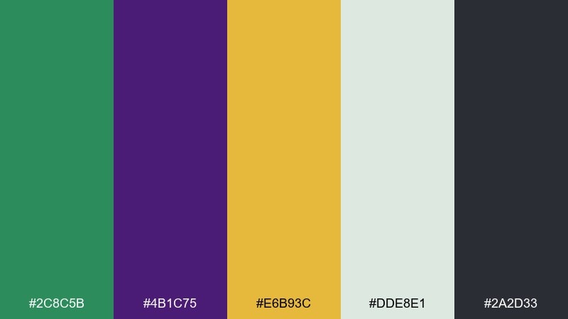 emerald sash mardi gras color palette with hex codes