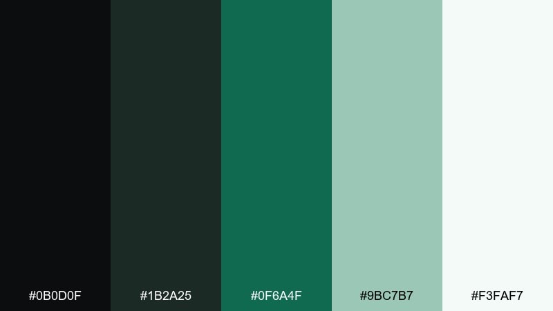 emerald soot onyx color palette with hex codes