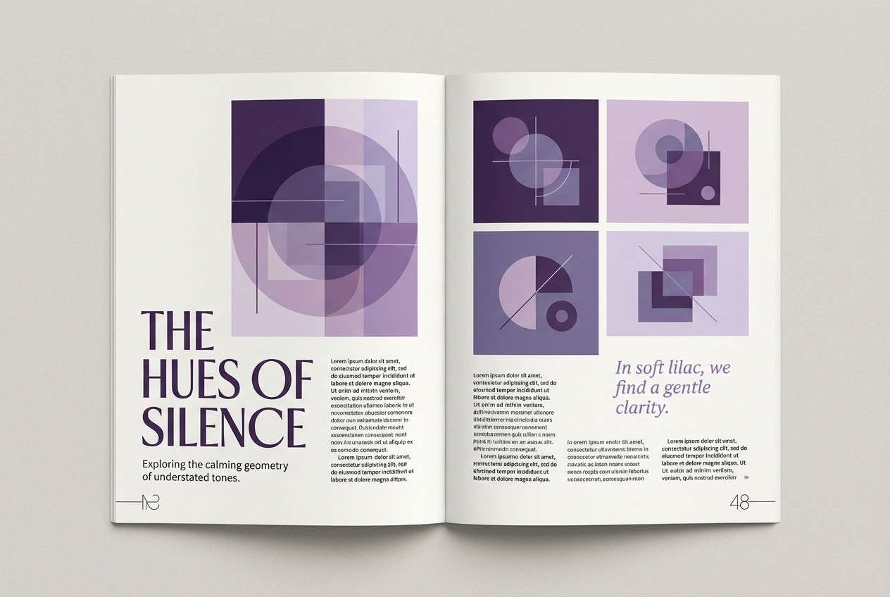 lavender editorial spread layout