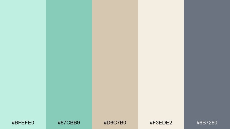 eucalyptus & sand mint color palette with hex codes