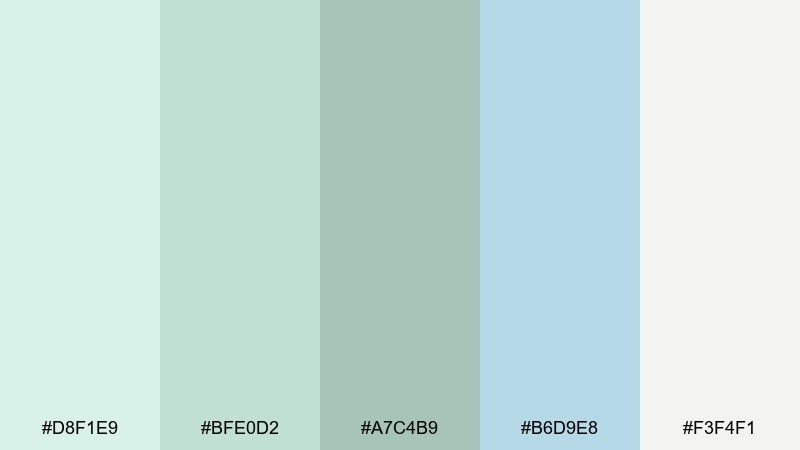eucalyptus mist pastel blue green color palette with hex codes