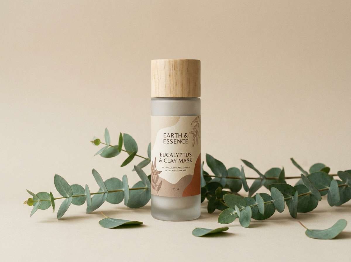 skincare ad with eucalyptus tones