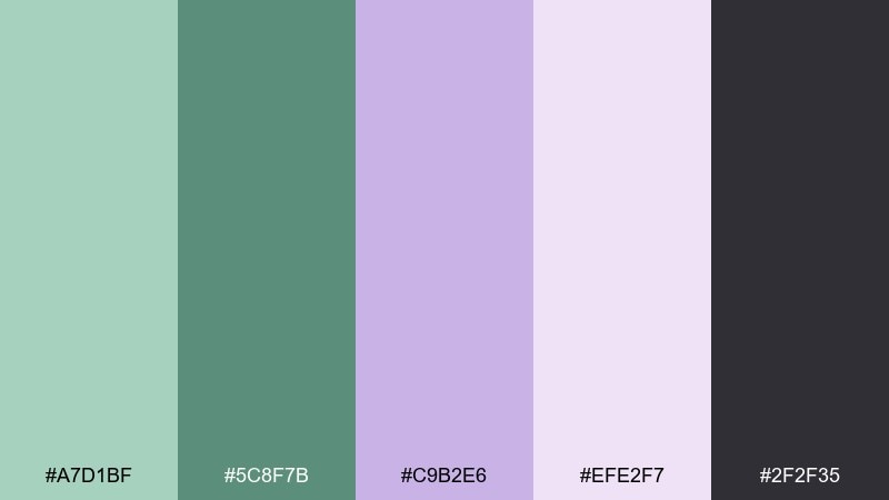 eucalyptus orchid calm green and lavender combination with hex codes