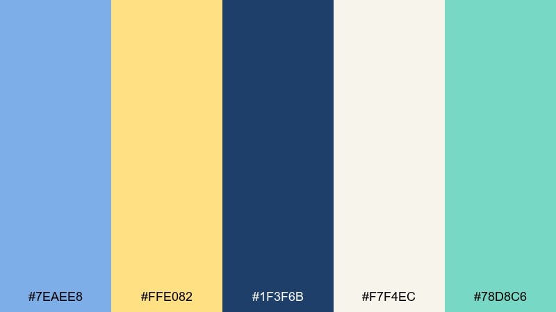 evening boardwalk blue pastel yellow color palette with hex codes