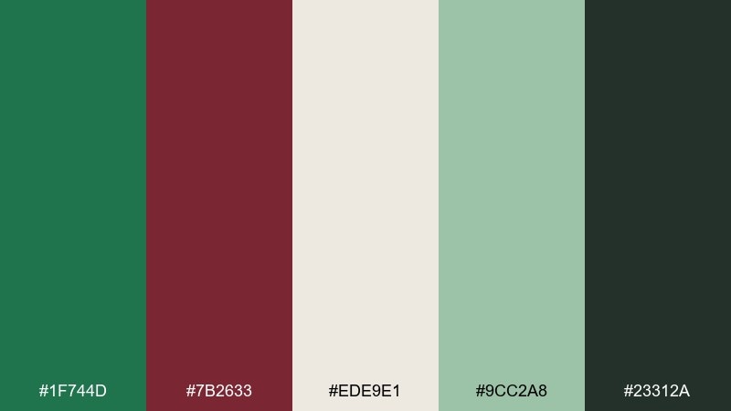evening conservatory green and maroon color combination with hex codes