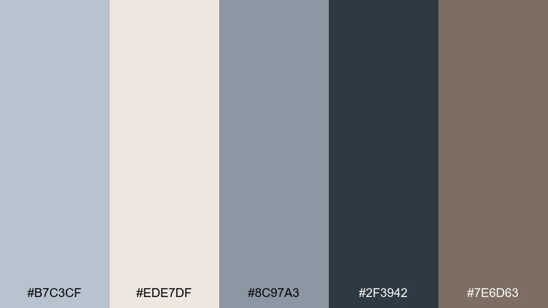evening fog lounge blue light gray color palette with hex codes