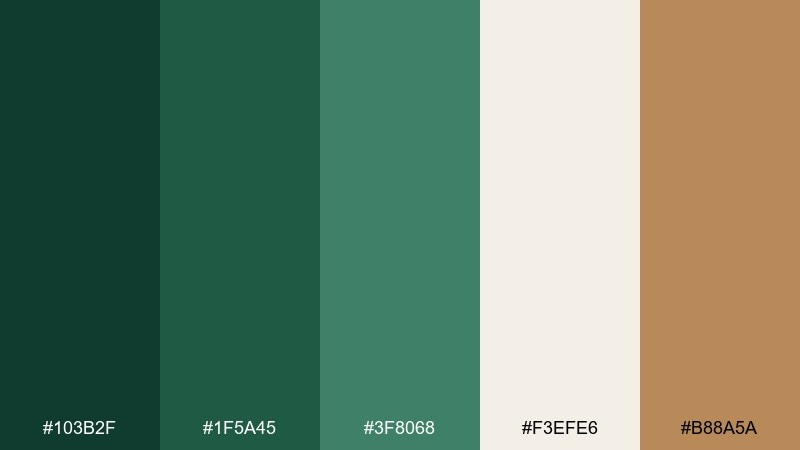 evergreen & cream color palette with hex codes