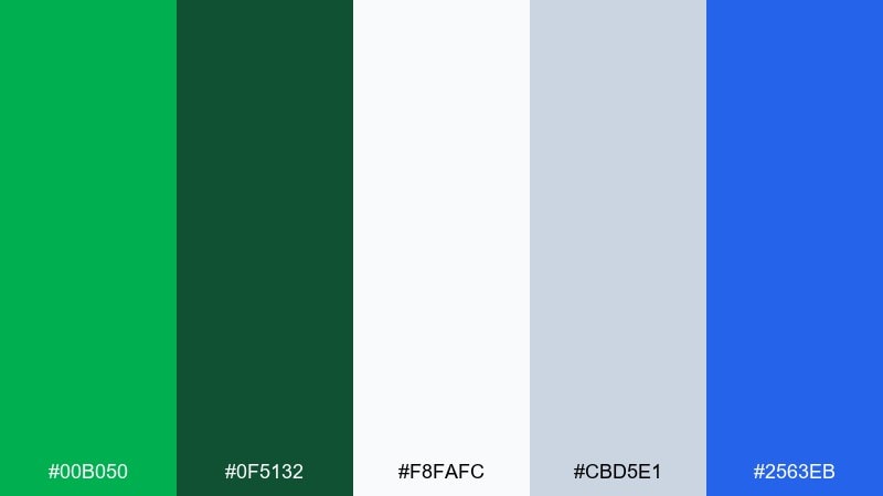 evergreen tech landing color palette with hex codes