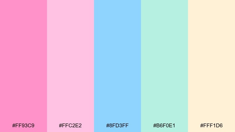 fairground frosting cotton candy color palette with hex codes