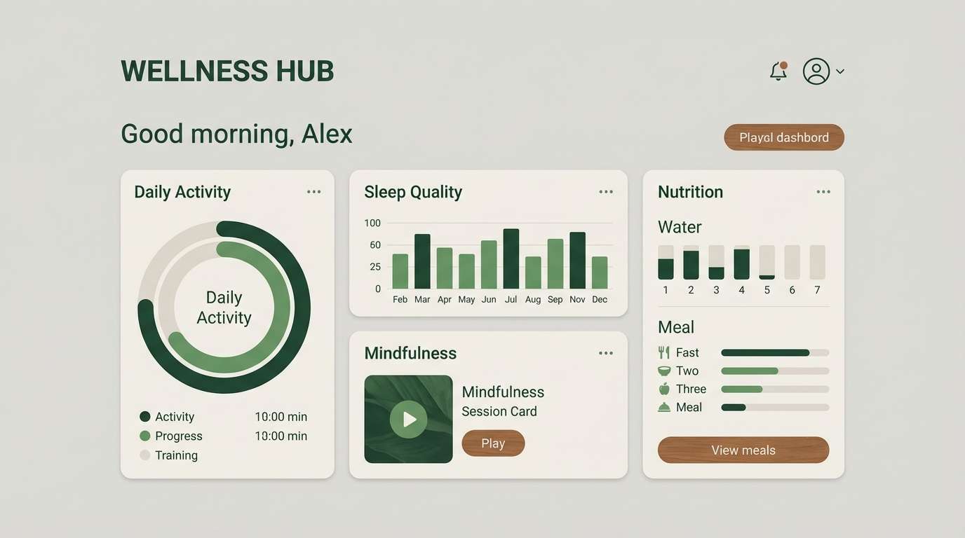 wellness dashboard in moss greens