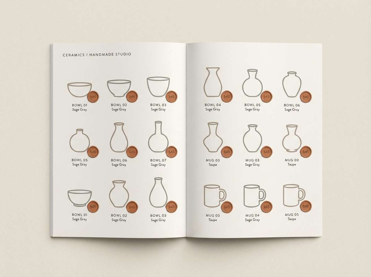 ceramic catalog in taupe