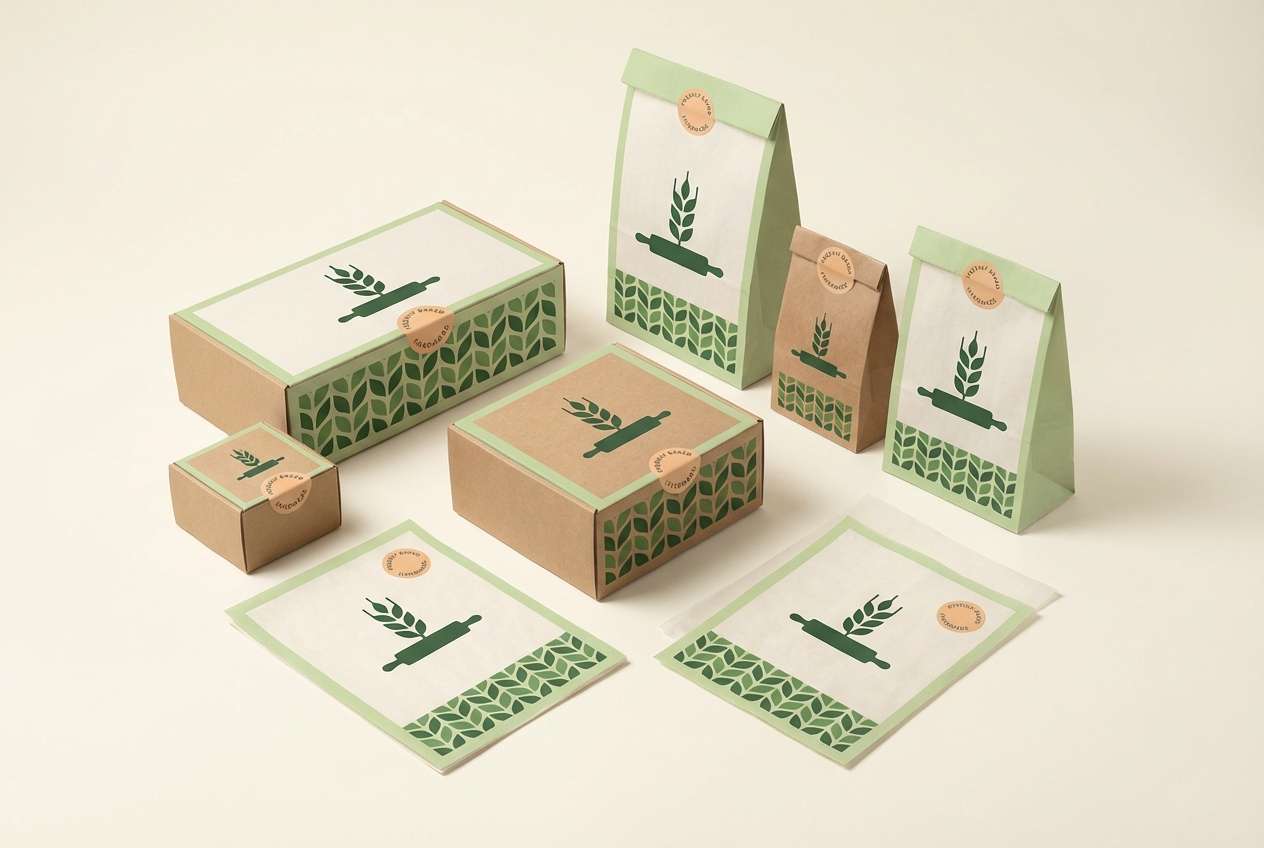 bakery packaging in meadow greens