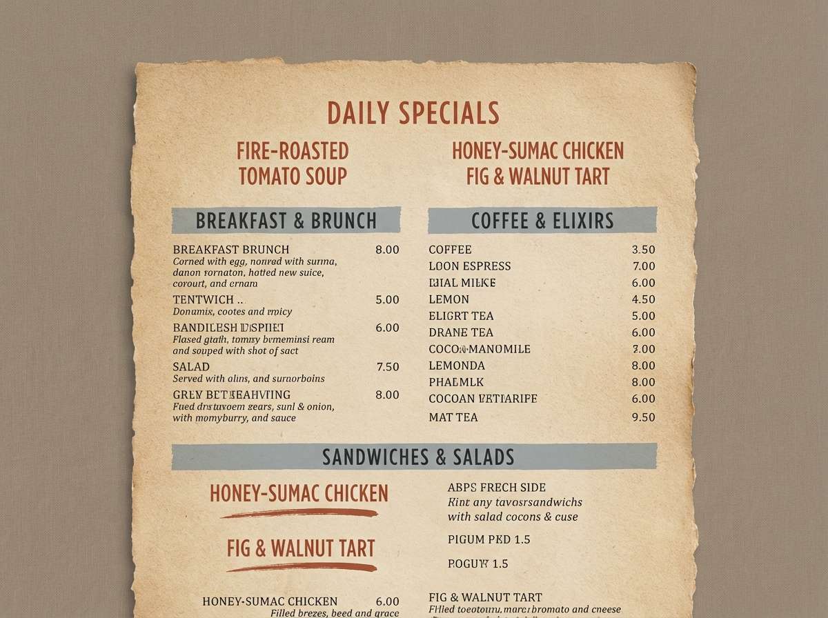 rustic cafe menu layout