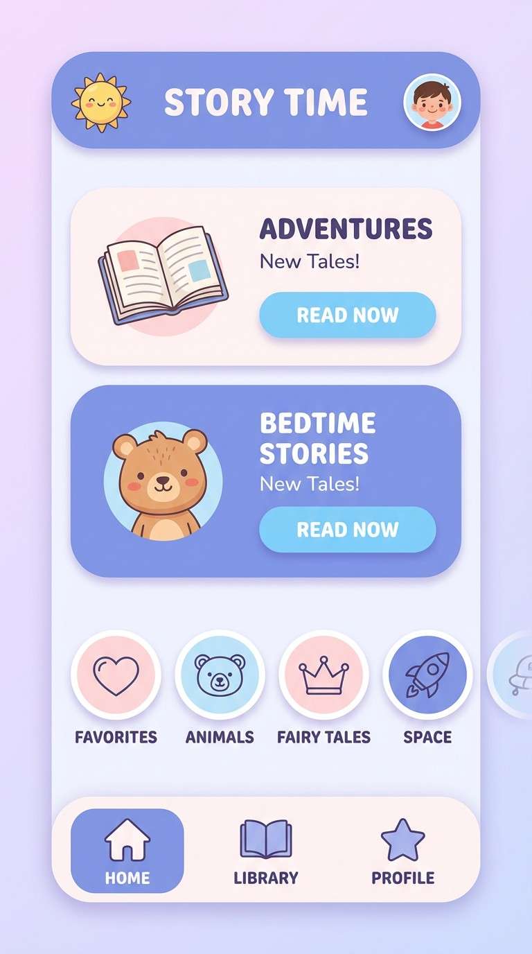 pastel kids app ui