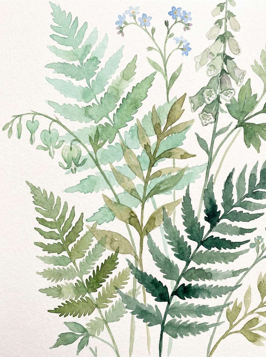 watercolor forest botanical art