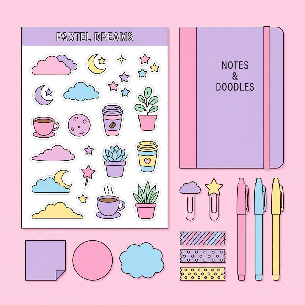 pastel stationery sticker pack