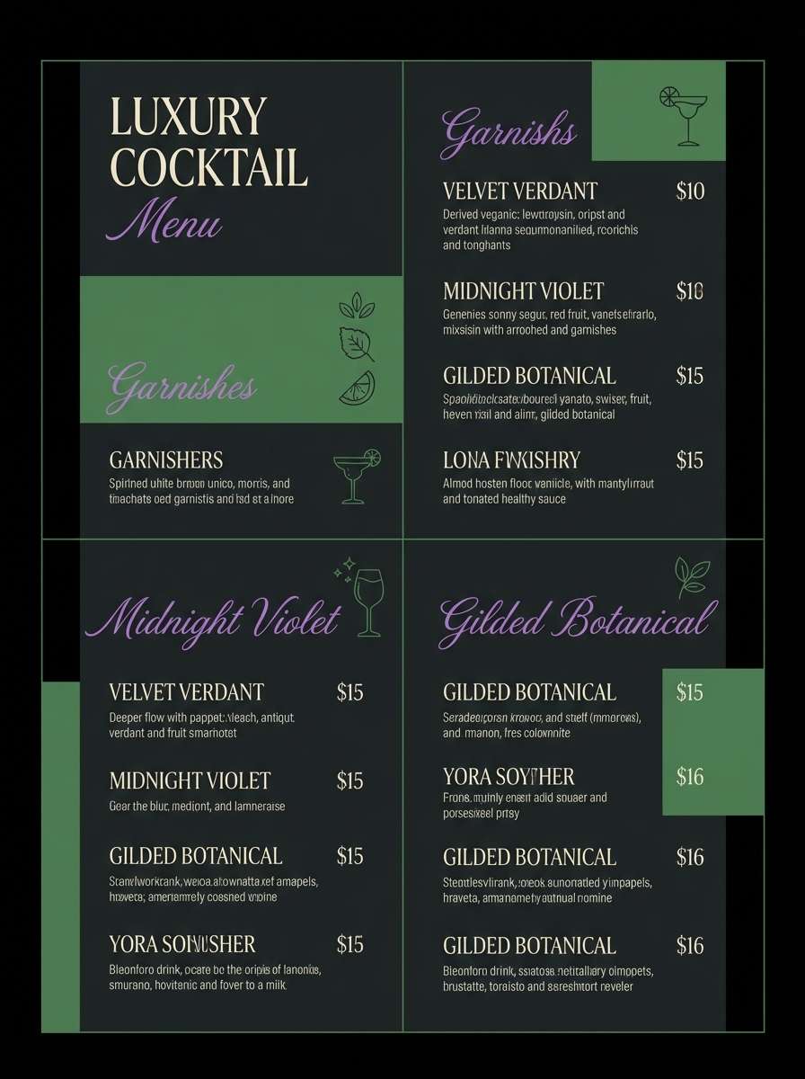 luxury cocktail menu