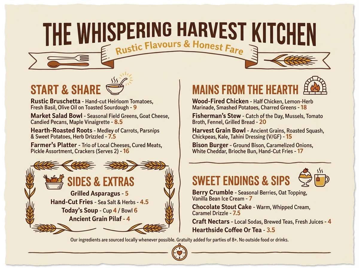 farm restaurant menu layout