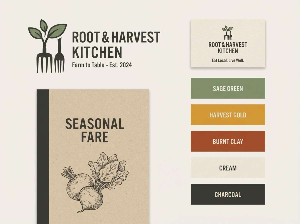 yellow brown farm restaurant branding kit